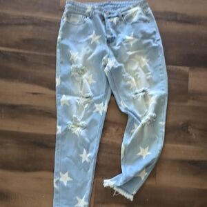 Star Patterned Distressed Women's Jeans